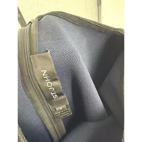 St. John Womens Size 6 Fitted Sheath Dress Black Blue Colorblock Luxury Chic - Picture 3 of 11